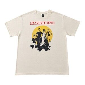 Radiohead Band Graphic T-Shirt Mens Cream Short Sleeve Crewneck Rock Tee